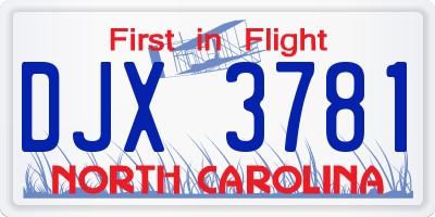 NC license plate DJX3781