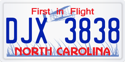 NC license plate DJX3838