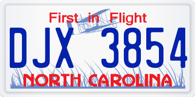 NC license plate DJX3854
