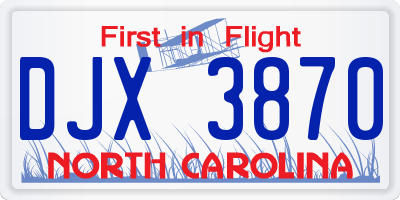 NC license plate DJX3870