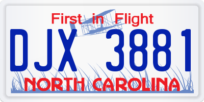 NC license plate DJX3881