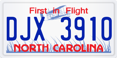 NC license plate DJX3910