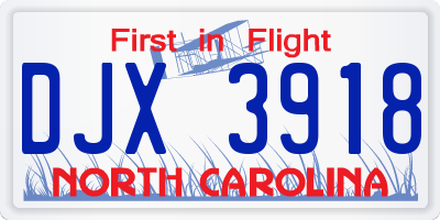 NC license plate DJX3918