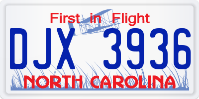 NC license plate DJX3936