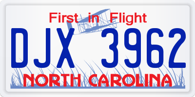 NC license plate DJX3962