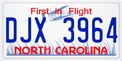 NC license plate DJX3964