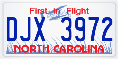 NC license plate DJX3972