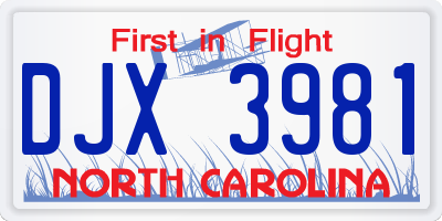 NC license plate DJX3981