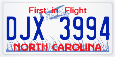 NC license plate DJX3994