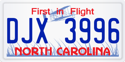 NC license plate DJX3996