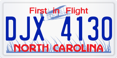 NC license plate DJX4130