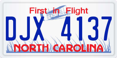 NC license plate DJX4137
