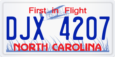 NC license plate DJX4207