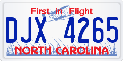 NC license plate DJX4265
