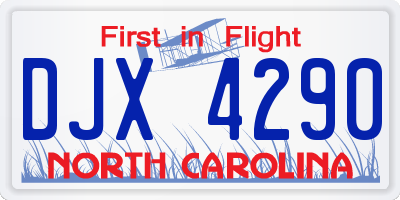 NC license plate DJX4290