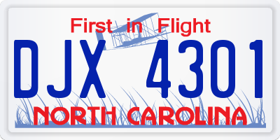 NC license plate DJX4301