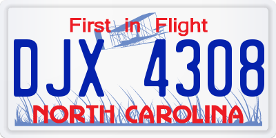 NC license plate DJX4308