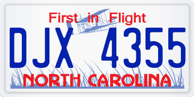 NC license plate DJX4355