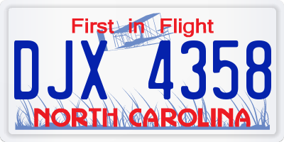 NC license plate DJX4358