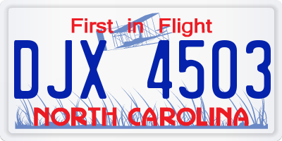 NC license plate DJX4503