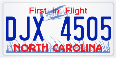 NC license plate DJX4505