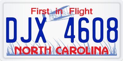 NC license plate DJX4608