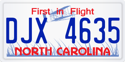 NC license plate DJX4635