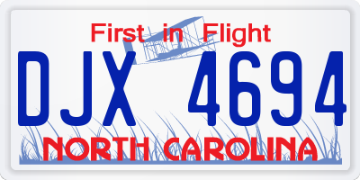 NC license plate DJX4694
