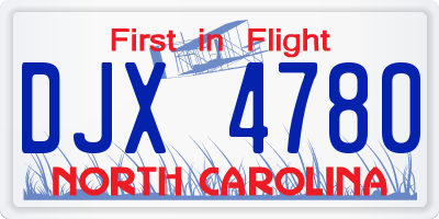 NC license plate DJX4780