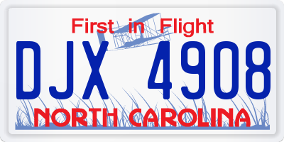 NC license plate DJX4908