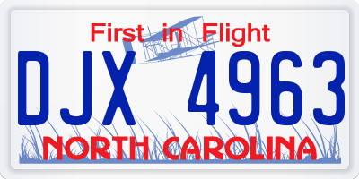 NC license plate DJX4963
