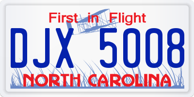 NC license plate DJX5008