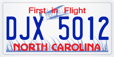 NC license plate DJX5012