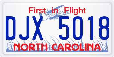 NC license plate DJX5018