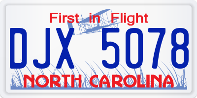 NC license plate DJX5078