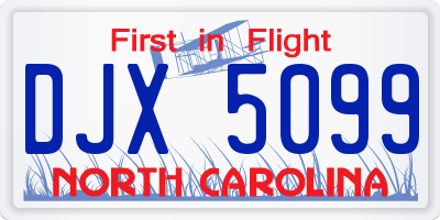 NC license plate DJX5099