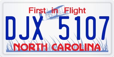 NC license plate DJX5107