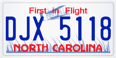 NC license plate DJX5118