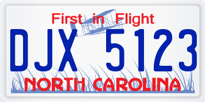 NC license plate DJX5123
