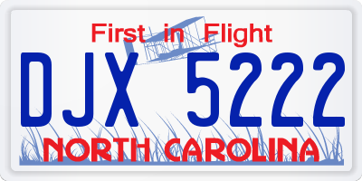 NC license plate DJX5222