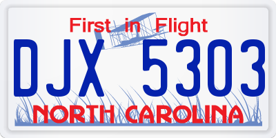 NC license plate DJX5303