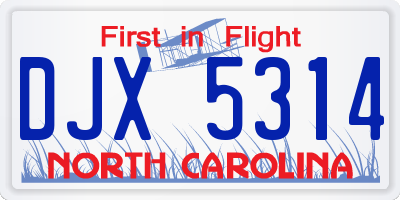 NC license plate DJX5314