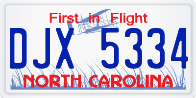 NC license plate DJX5334
