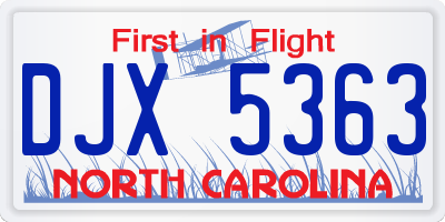 NC license plate DJX5363