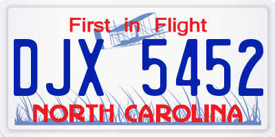 NC license plate DJX5452