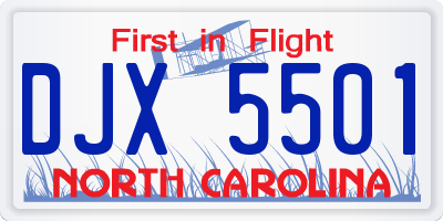 NC license plate DJX5501