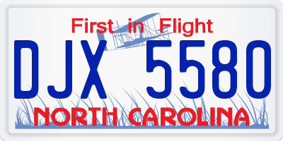 NC license plate DJX5580
