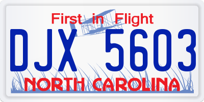NC license plate DJX5603