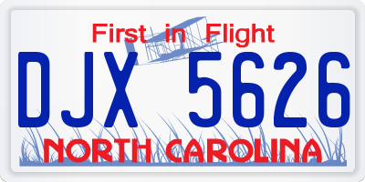 NC license plate DJX5626