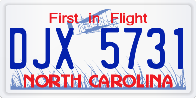 NC license plate DJX5731